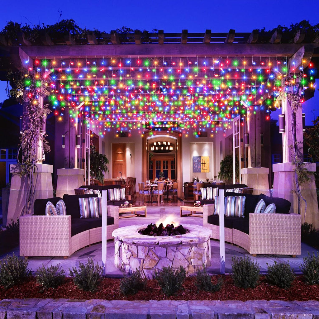 Icicle Christmas Lights, 98FT 1216 LED Icicle Lights for Outside with 228 Drops, 8 Modes Waterproof Twinkle String Lights for House Bedroom Wedding Holiday Decorations, Multicolor