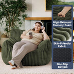 Oversized Bean Bag Chair for Adults, Giant Comfy Plush Boneless Bean Bag Couch with Filler for Kids - Reading Chair for Living Room, Bedroom & Dorm, Single Accent Chair Floor Lounger, Green