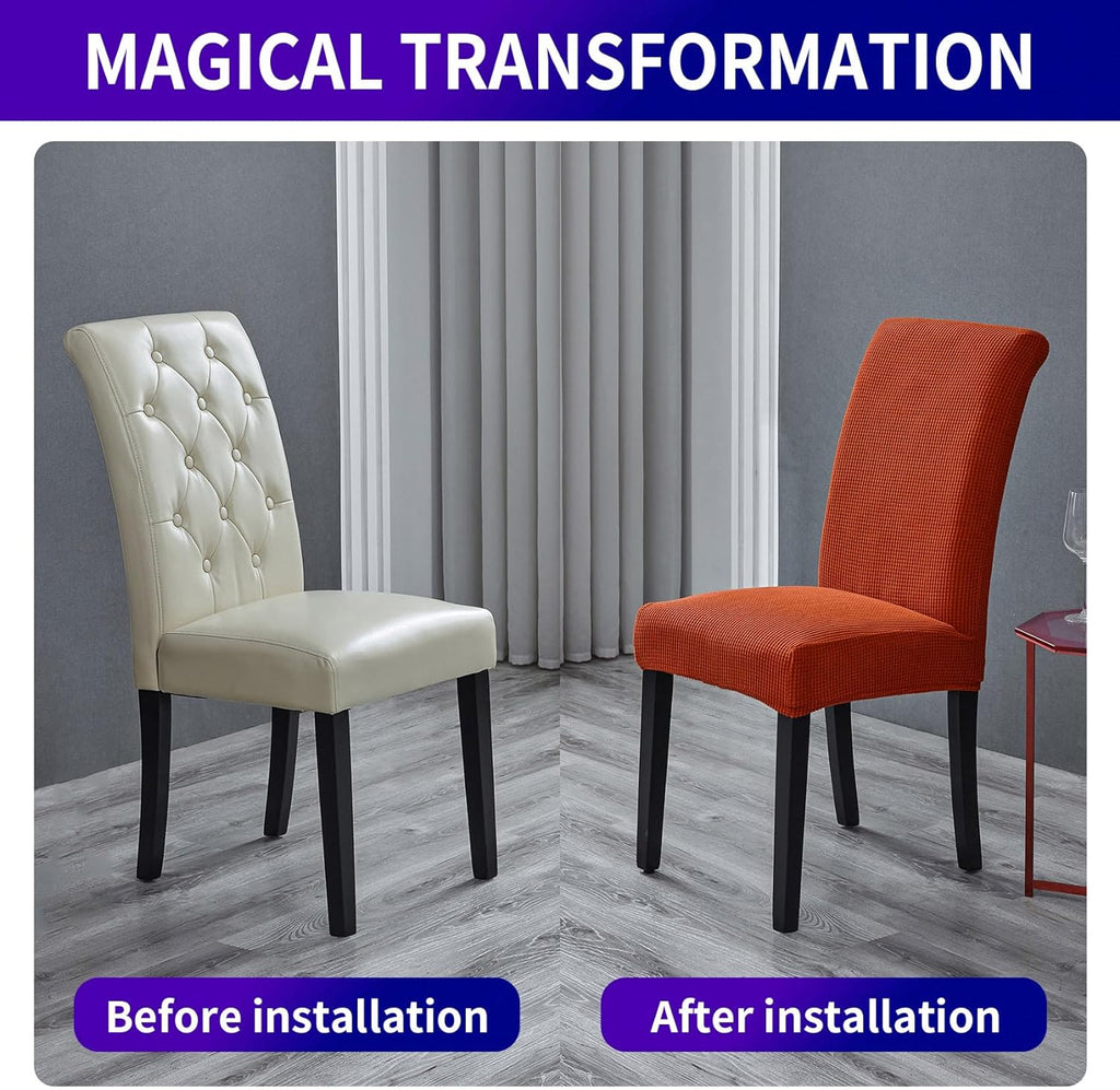 Howhic Stretch Chair Covers for Dining Room Set of 6, Removable Washable Dining Room Chair Covers, Dining Chair Slipcovers Seat Protector, Great for Home and Banquet (Pureed Pumpkin, 6 Pack)