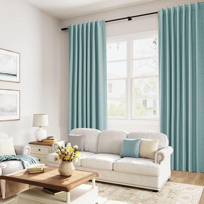100% Blackout Linen Curtains 63 Inch Length 2 Panels Set - Image 8