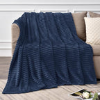 BEDELITE 3D Ribbed Jacquard Navy Fleece Twin Blanket - Image 2
