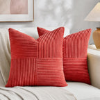 Fancy Homi 2 Packs Red Decorative Throw Pillow Covers 18x18 Inch for Living Room Couch Bed Sofa, Rustic Boho Farmhouse Home Decor, Soft Corss Corduroy Patchwork Textured Square Cushion Case 45x45 cm