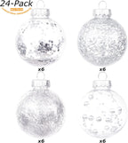Sea Team 70mm/2.76" Shatterproof Clear Plastic Christmas Ball Ornaments Decorative Xmas Balls Baubles Set with Stuffed Delicate Decorations (24 Counts, Silver)
