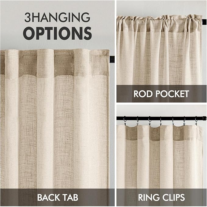 MIULEE Light Taupe Linen Curtains 52x45 Inch 2 Panels - Image 3