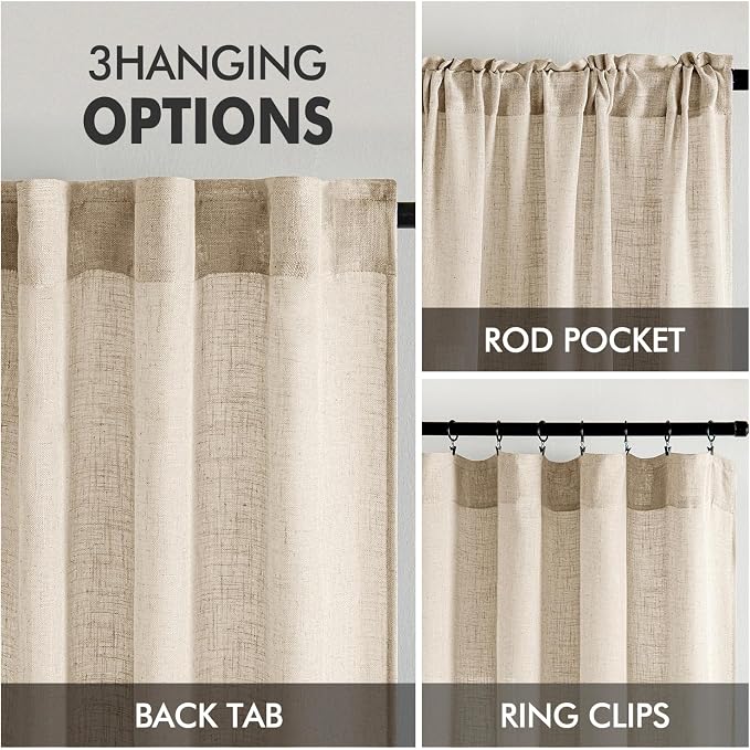 MIULEE Light Taupe Linen Curtains 52x63 Inch Length - Image 3
