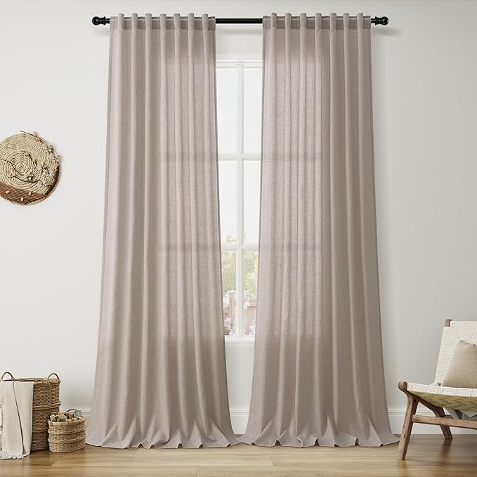 Stone Beige Linen Curtains for Living Room 108 Inches Long Simple Modern Light by Nanspring