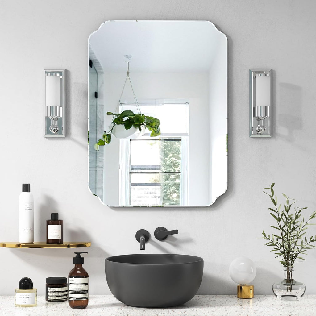 Bathroom Mirrors for Over Sink, Frameless Mirrors for Wall, 24x18 Inch Beveled Bathroom Mirror, Bathroom Vanity Mirror for Bedroom Living Room Entryway Home Decor