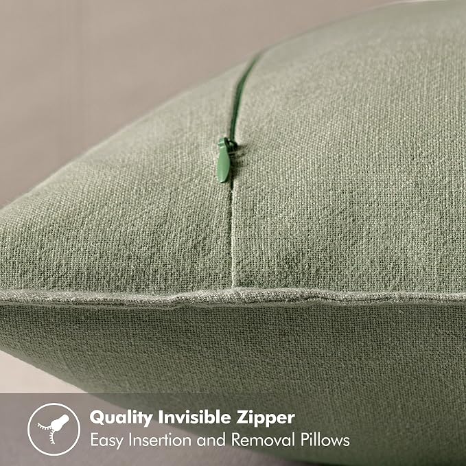 MIULEE Decorative Linen Pillow Covers 18x18 Inch Sage Green | Boho Farmhouse​ - Image 3