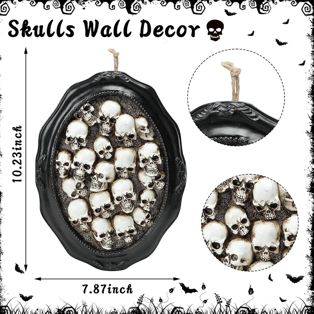 10.2" Halloween Skull Decorations, Gothic Skeleton Head Halloween Hanging Wall Decor, Resin Skull Sculptures for Halloween Indoor Outdoor Holiday Party Home Decoration