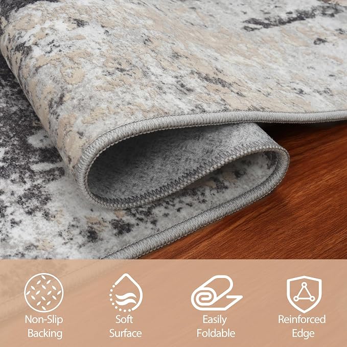 Runner Rugs for Hallways Kitchen 2.6x8 Non Slip Washable Black Grey Gold | - Image 4