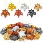 JULMELON 24 Pcs Thanksgiving Glitter Maple Leaves Colorful Foam Maple Ornaments Mini Hanging Fall Autumn Leaves for Thanksgiving Day Tree Decoration Party Favors Craft Supplies