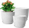 Large Flower Pots 12/10/9 inch, Set of 3 Modern Decorative Plastic Planters with Drainage Holes and Saucers for Garden House Plants, Plant Pots for Indoor Outdoor Plants, Speckled White