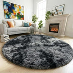 Amdrebio Tie-Dyed Dark Grey Cool Round Rug 4Ft by Amdrebio