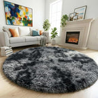 Amdrebio Tie-Dyed Dark Grey Circle Area Rug 5Ft by Amdrebio