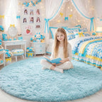 Amdrebio Light Blue Large Shag Plush Round Rug 6Ft - Image 7