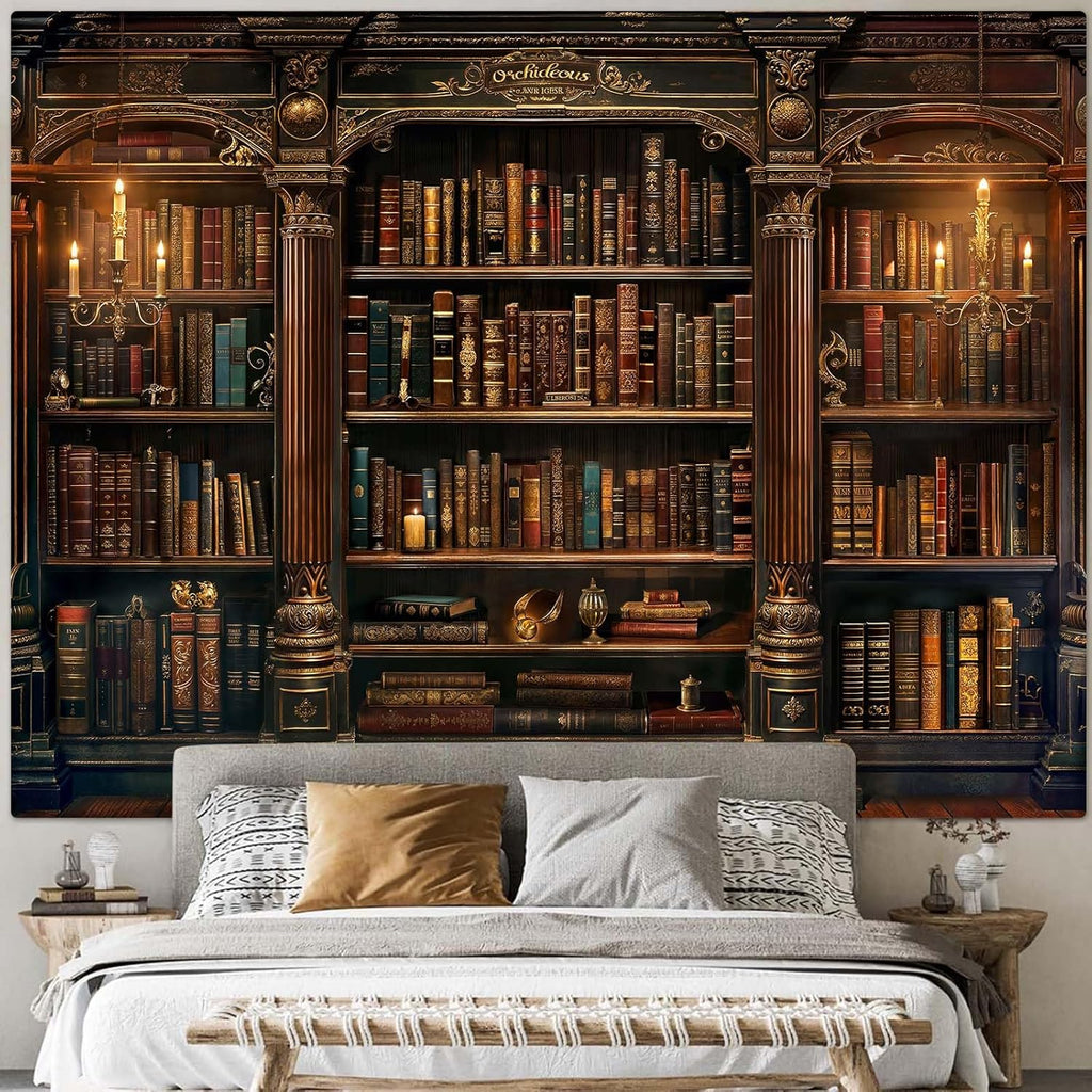 Accnicc Vintage Bookshelf Tapestry Medieval Art Book Tapestries Wall Hanging Gothic Dark Academia Retro Library Backdrop Tapestry for Bedroom Living Room Dorm Study Classroom 80× 60 inch