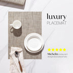LEXMORE Placemats Set of 12 Vinyl/Plastic Woven Place Mats for Kitchen Table Indoor/Outdoor Washable Placemat Wipeable Dining Table Mats(A-Caramel)