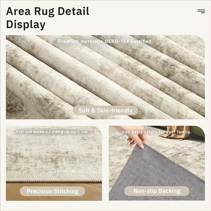 Soalmost Abstratc Runner Rug 2x6 Kitchen Hallway Runners Beige/Gray | Low-Pile - Image 6