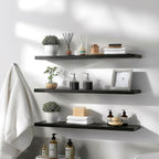 Wood Floating Shelves for Wall Decor, Rustic Wall Shelves for Bedroom Bathroom Kitchen Living Room, Set of 4 Black 36 Inch