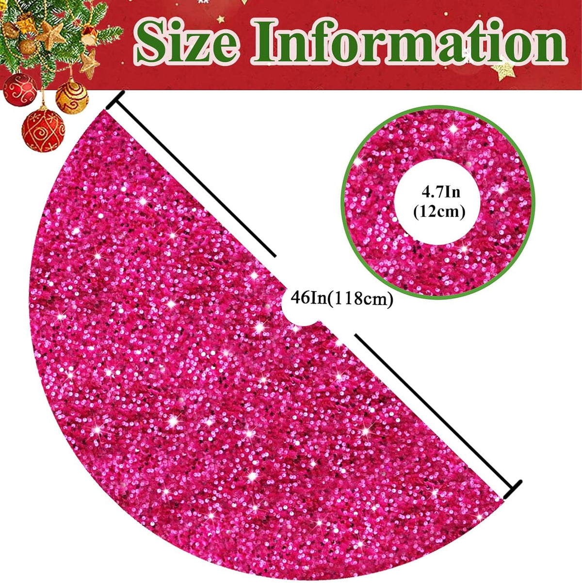 MODFUNS Hot Pink Sequin Christmas Tree Skirt 48 Inches Sparkly Tree Skirt Large Velvet Xmas Tree Mat Shiny Christmas Tree Covers Luxury Xmas Tree Skirt Christmas Day Home Artificial Tree Blanket