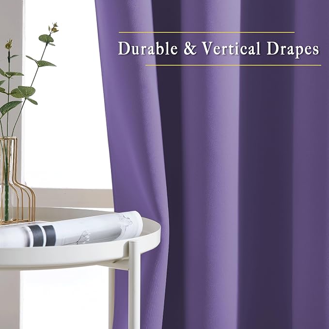 NICETOWN Lilac Purple Room Darkening Curtains 66 inches Long, Grommet Thermal - Image 5