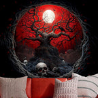 Atrippy Halloween Black Red Anime Tapestry, Gothic Dark Forest Moon Wall Hanging, Nature Skull Withered Tree Landscape Tapestries for Bedroom Living Room Men Dorm 60x 79 Inches