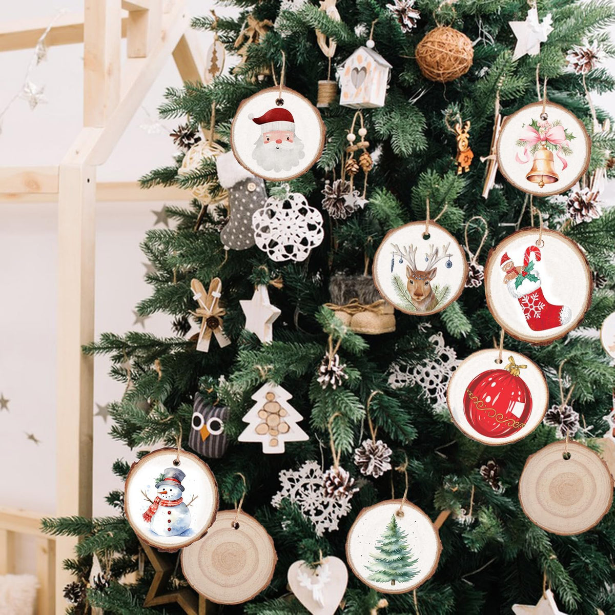120 PCS 2-2.4 Inch Unfinished Wood Slices, Natural Wood Slices, Predrilled with Hole Wood Slice for DIY Arts Craft Christmas Ornaments