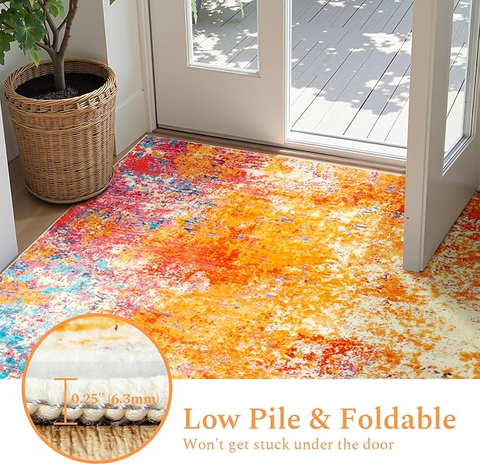 Rugflix 4x6 Area Rugs for Living Room, Washable Colorful Rainbow Large Rug | - Image 5