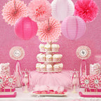 Rose Hot-Pink Party Decorations Streamers - 14pcs Girl Birthday Baby Shower Paper Lanterns Fan,Tissue Pom Poms,Honeycomb Balls,Bachelorette Bridal Wedding Engagement Supplies Decor Lasting Surprise