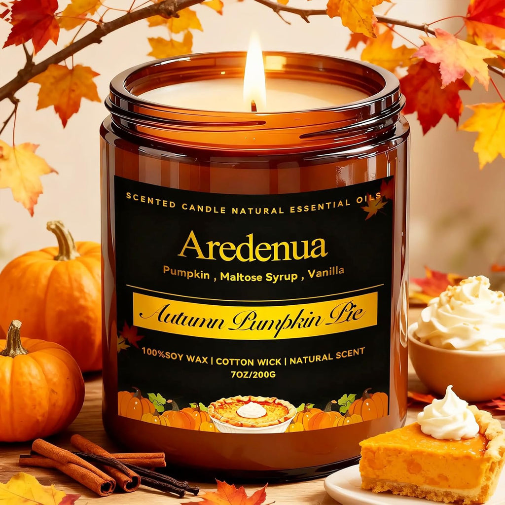 Pumpkin Pie Candle - Fall Scented Candles for Autumn, Halloween Pumpkin Candle - 7 OZ Soy Candles for Home Scented - Halloween/Thanksgiving Fall Gifts for Women Men
