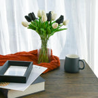 Mandy's Artificial Tulips 20 Stems Black and White PU Faux Flowers for Wedding Home Decor 13.5 Inch