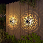 4 Pack Solar Fence Lights Metal Solar Powered Outdoor Wall Deck Step Lights Tree Theme Waterproof Fence Light for Garden Post Patio Backyard Yard Decor (Tree, 4 Pack)