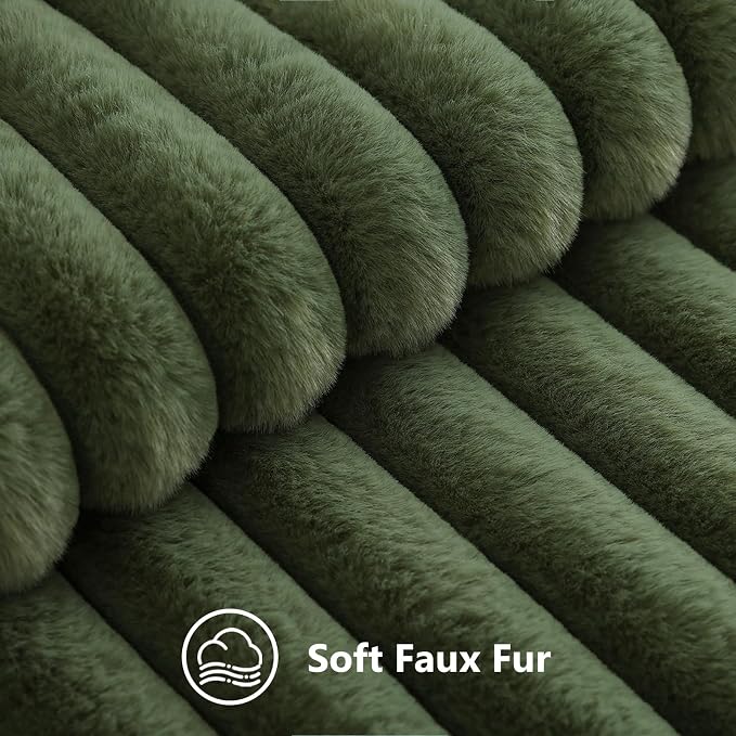 decorUhome Fall Faux Fur Throw Pillow Covers 22x22 Set of 2 Olive Green | - Image 7