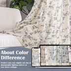 Blue Vintage Floral Linen Curtains Farmhouse 50W X 63L 2 Panels | Elisa Series - Image 6