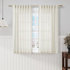 Cream Linen Back Tab Rod Pocket Curtains 56 Inch Length by Nanspring