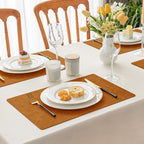 Romanstile Fall Vinyl Placemats Set of 8-12 X 18 Inch - Heat Resistant Place Mats 100% Waterproof Oilproof Wipeable Reversible Faux Leather Table Mats for Kitchen/Dining/Party/Outdoor, Orange