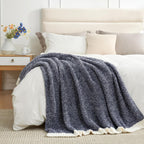 Snuggle Sac Heather Navy Oversized Twin-XL Size Blanket, Super Soft, Warm, Knit, 66x90 inches