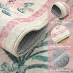 Wonnitar Floral Large Rugs for Living Room, Soft Light Pink Rug Washable 9x12 Carpet Non Slip, Boho Foldable Non-Shedding Kids Carpet for Bedroom Girls Nursery Dorm Playroom