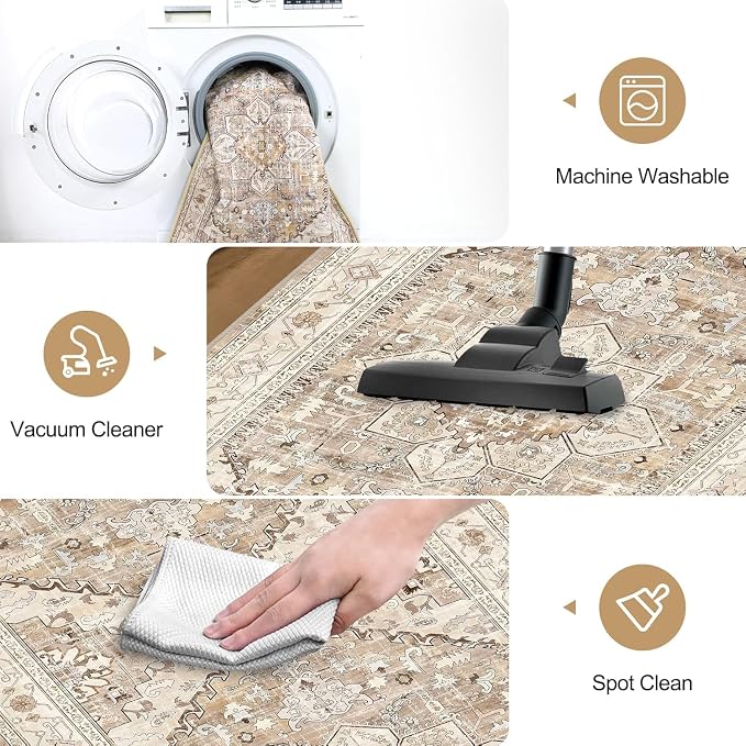 Yamaziot Washable Runner Rug, Low Pile, Soft Distressed Floor Carpet - Image 6