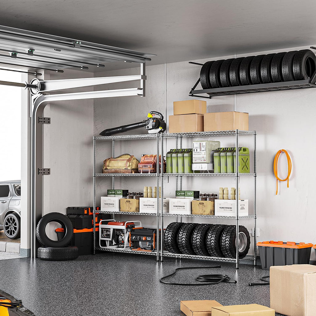 IZEUK 1400 LBS Garage Chrome Shelving Wide Storage Shelves 4 Tier Adjustable Heavy Duty Metal Wire Rack Standing Shelf Unit for Kitchen Office College Dorm Garage Warehouse 15.8" x 45.8"x 59.4"