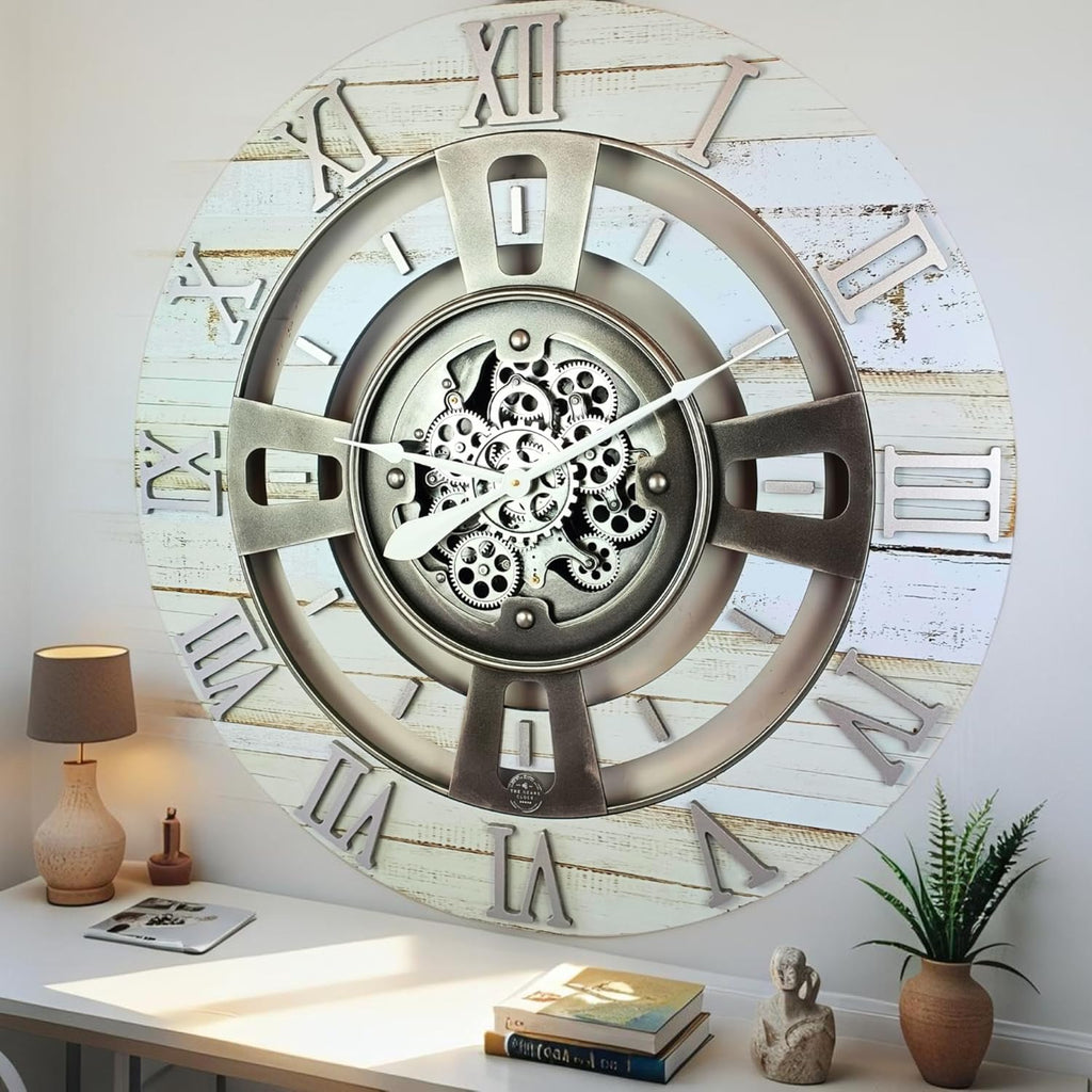 The Gears Clock Real Moving Gear Wall Clock England Line (Desert Beige, 24 inches (60 cm))