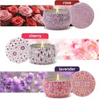 Candles Gifts for Women 3 Pack 2.5 oz Natural Floral Lavender Cherry and Rose Candles Set, Aromatherapy Candles for Home Scented, Portable Small Jar Candles Set for Travel, Spa, Bath, Yoga