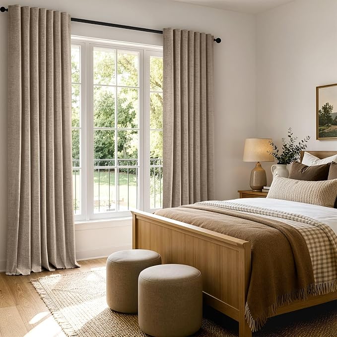 MIULEE 100% Blackout Linen Curtains 42 x 96 Inch Copper Brown 2 Panels | - Image 8