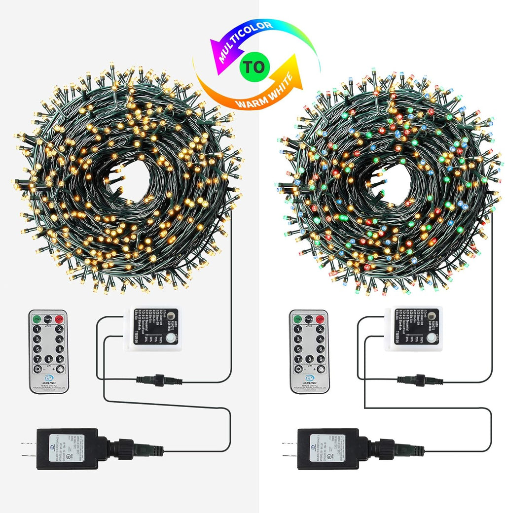 XTF2015 170ft 500 LED Christmas Lights Outdoor, 3 in 1 Color Changing Christms Tree Lights with 11 Modes and Remote for Outdoor Indoor Decor (Warm White & Multicolor & Combination) (170FT)