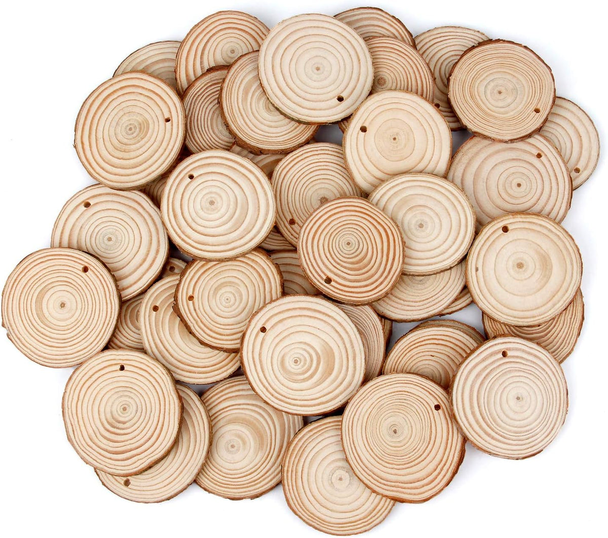 30 Pieces 2.4"-2.8" Natural Wooden Slices, Colovis Unfinished Wood Circles with Holes Tree Bark Round Log Discs DIY Crafts Hanging Ornaments (2.4"-2.8" 30Pcs, Natural)