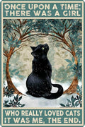 Black Cat Decor Vintage Metal Tin Sign Black Cat Once Upon a Time There was a Girl Poster Art Decor Home Bar Poster Cute Posters Cat Posters 12 x 8 Inch