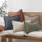 MIULEE Linen Fringe Decorative Fall Euro Throw Pillow Covers Dune 26x26 | Set - Image 7