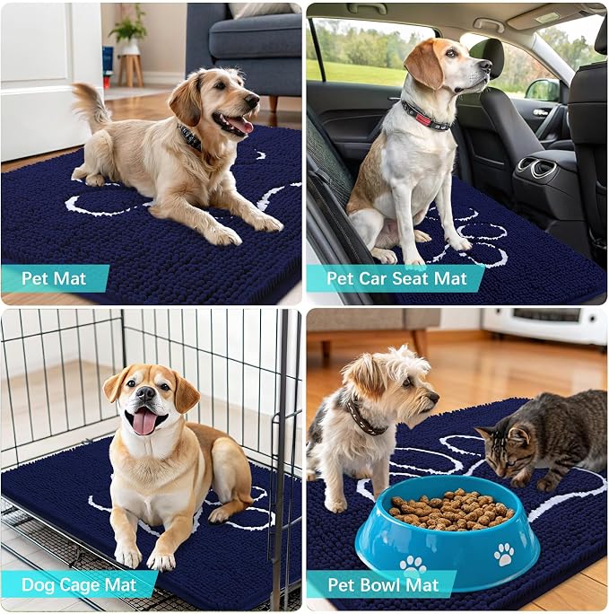 OLANLY Dog Door Mat for Muddy Paws 30x20, Paw Print Design Chenille Mud Mat | - Image 7