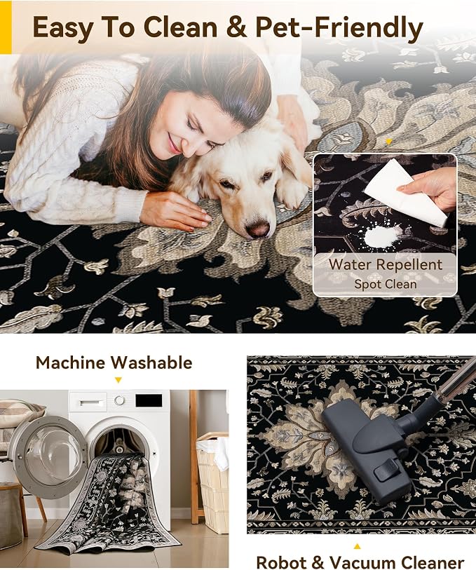 RELEANY Washable Area Rug, Large 9'x12', Water Repellent, Pet Friendly - Image 6