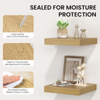 Square Floating Shelves for Wall, 10" W x 10" D x 1.2" H, Small Wooden Wall Mounted Display Shelves with Invisible Brackets for Living Room, Bedroom, Bathroom, Kitchen Decor, Set of 4, Oak